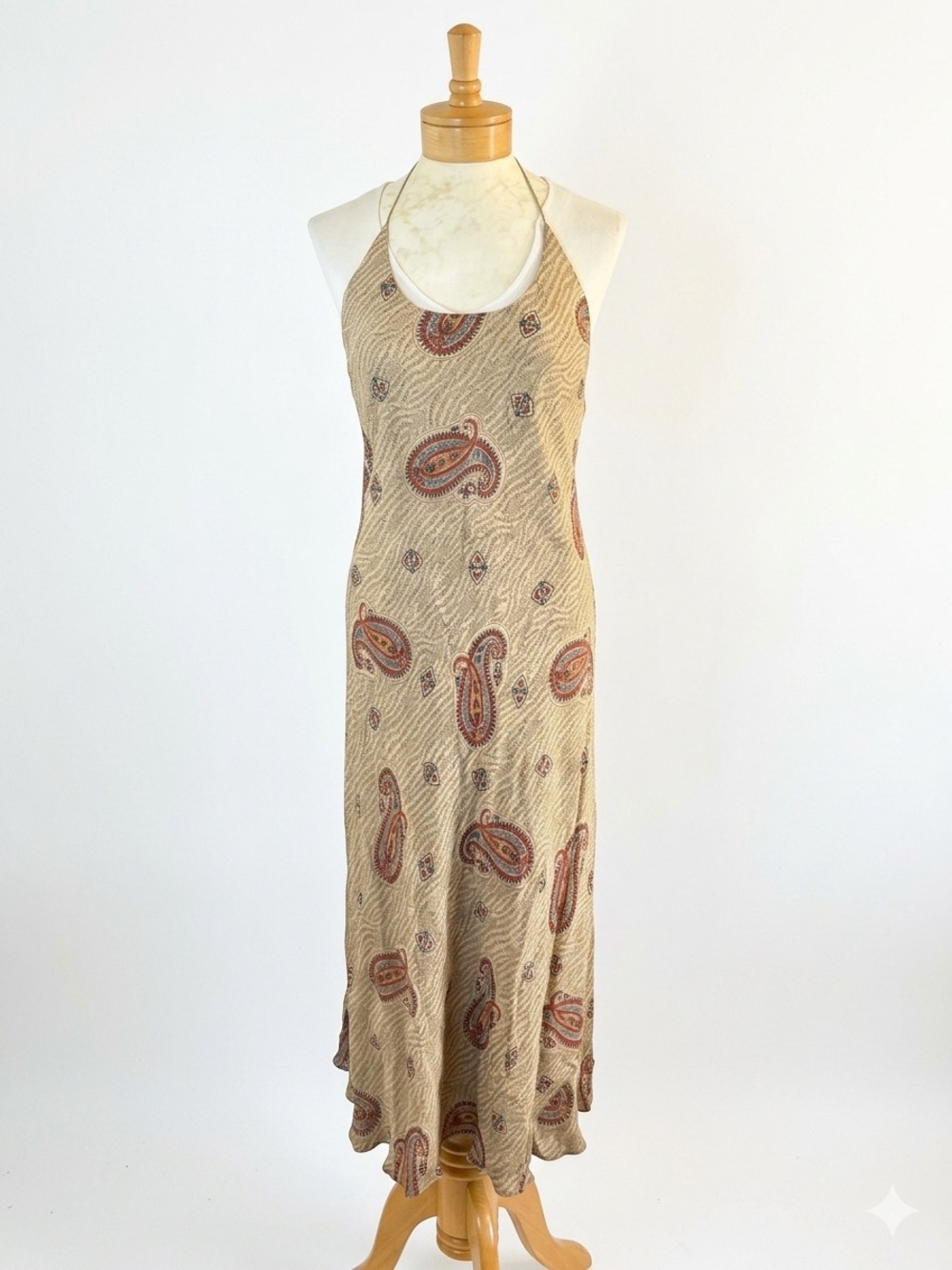 RALPH LAUREN silk sandwashed paisley halter  feather western midi slip dress